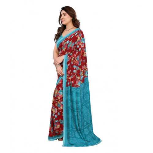 Women's Georgette Printed Saree With Unstitched Blouse 5.5Mtr (Maroon) Women's Georgette Printed Saree With Unstitched Blouse 5.5Mtr (Maroon)