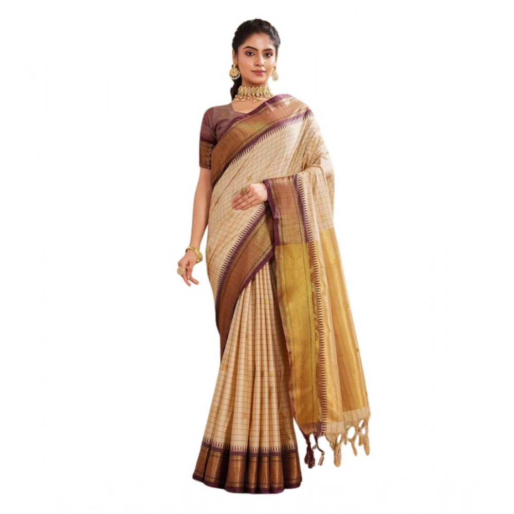 Generic Women's Silk Blended Jaquard Woven Saree With Unstitched Blouse 5.5Mtr (Beige) Generic Women's Silk Blended Jaquard Woven Saree With Unstitched Blouse 5.5Mtr (Beige)