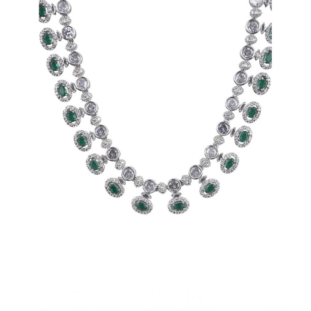 Generic Women's Brass Silver Plated Necklace set (Green) Generic Women's Brass Silver Plated Necklace set (Green)