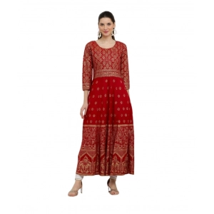 Generic Women's Casual Rayon 3-4th Sleeves Anarkali Kurti (Red)