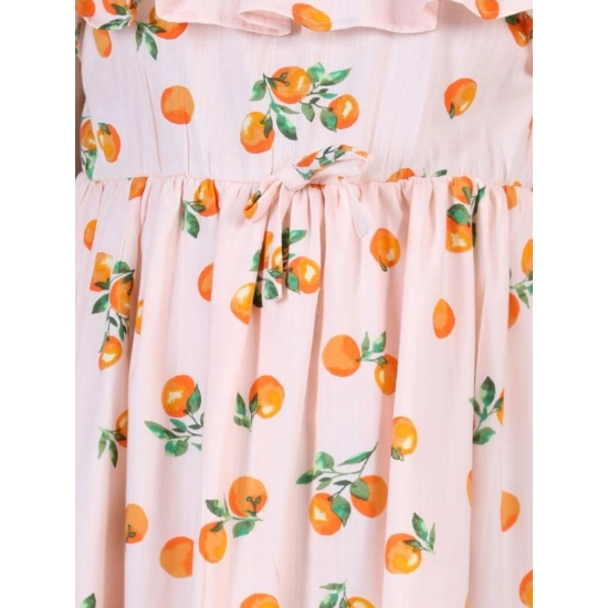 Generic Girl's Rayon Printed Sleeveless Dress (Orange)
