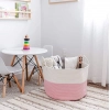 Generic Cotton Pack Of_1 14x12 Inch Laundry Storage Basket For Clothes (Pink-White)