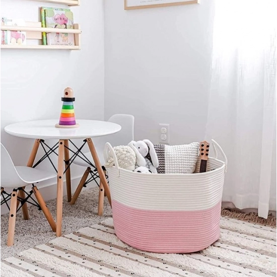 Generic Cotton Pack Of_1 14x12 Inch Laundry Storage Basket For Clothes (Pink-White) Generic Cotton Pack Of_1 14x12 Inch Laundry Storage Basket For Clothes (Pink-White)