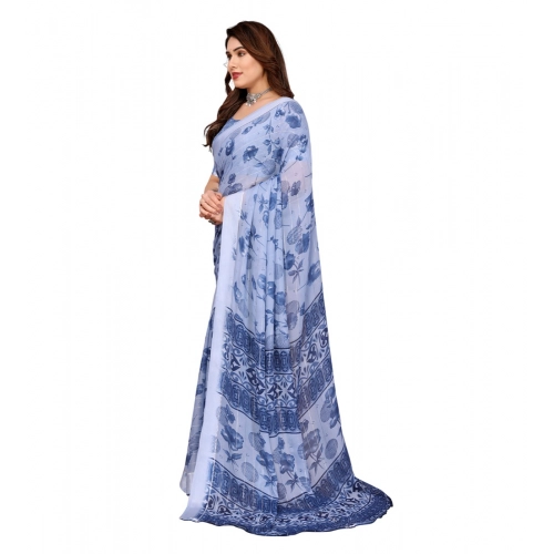 Women's Georgette Printed Saree With Unstitched Blouse 5.5Mtr (Light Blue) Women's Georgette Printed Saree With Unstitched Blouse 5.5Mtr (Light Blue)