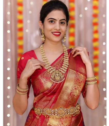 Generic Women's Soft Lichi Silk Printed Saree With Unstitched Blouse 5.5Mtr (Red)