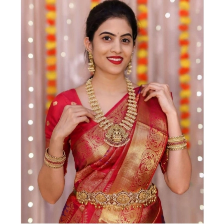 Generic Women's Soft Lichi Silk Printed Saree With Unstitched Blouse 5.5Mtr (Red)