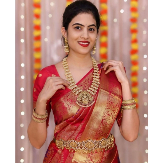 Generic Women's Soft Lichi Silk Printed Saree With Unstitched Blouse 5.5Mtr (Red)