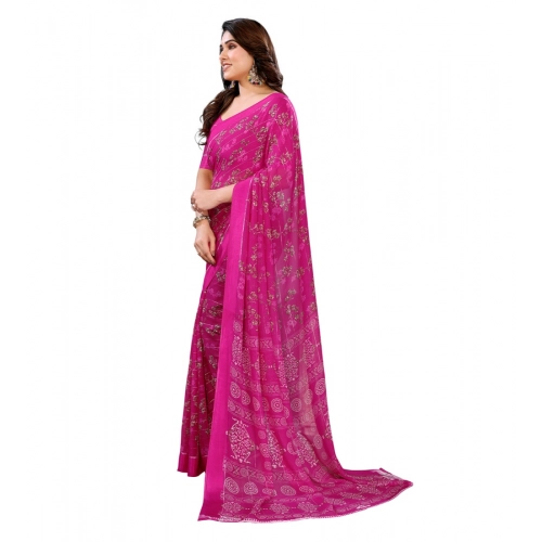 Women's Georgette Printed Saree With Unstitched Blouse 5.5Mtr (Pink)