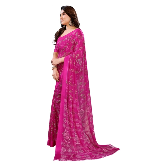 Generic Women's Georgette Printed Saree With Unstitched Blouse 5.5Mtr (Pink)