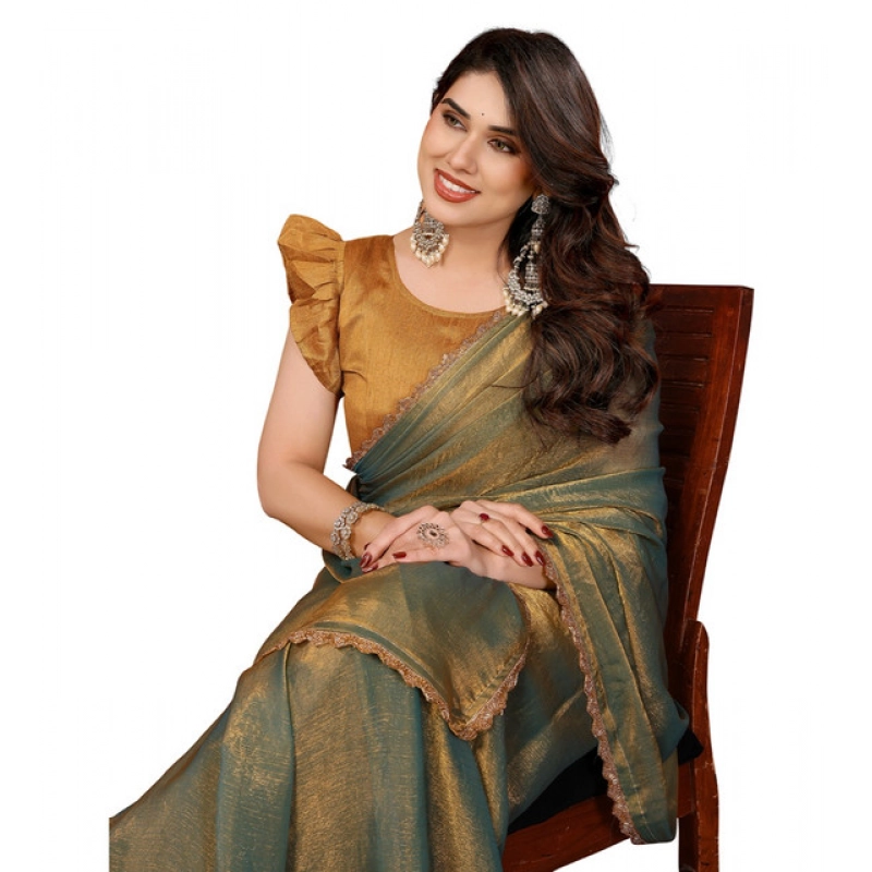 Women's Georgette Printed Saree With Unstitched Blouse 5.5Mtr (Green)