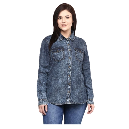 Generic Women's Denim Solid Long Sleeves Shirt (Blue) Generic Women's Denim Solid Long Sleeves Shirt (Blue)