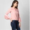 Generic Women's Polyester Solid Bell Sleeve Top (Pink)