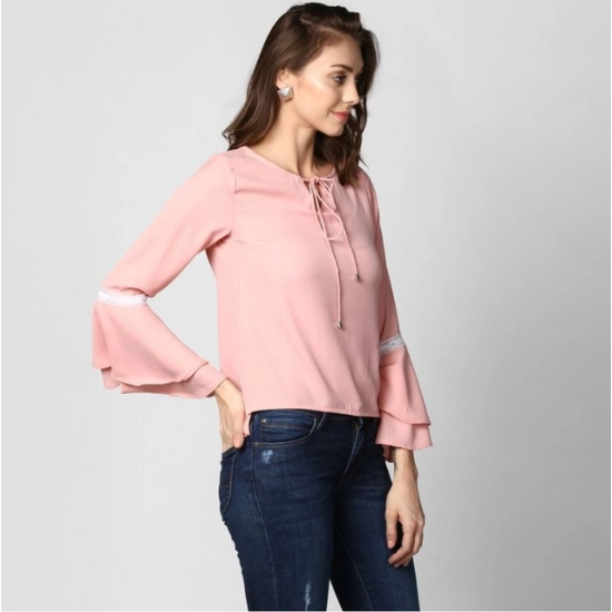 Generic Women's Polyester Solid Bell Sleeve Top (Pink) Generic Women's Polyester Solid Bell Sleeve Top (Pink)