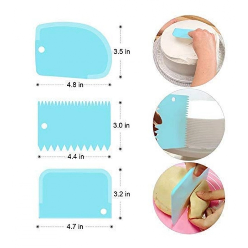 Generic Pack of 5_Plastic Dough And Cake Scraper Set – 3 Pieces (Color: Assorted))
