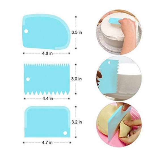 Generic Pack of 5_Plastic Dough And Cake Scraper Set – 3 Pieces (Color: Assorted))