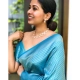 Generic Women's Litchi silk Printed Saree With Unstitched Blouse (Sky Blue)
