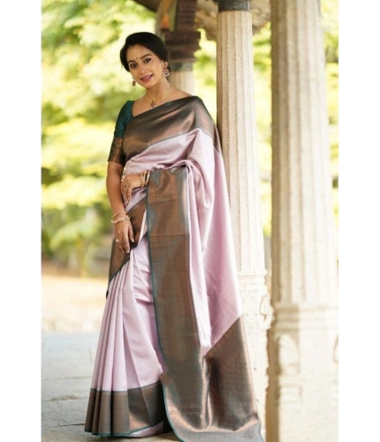 Generic Women's Soft Lichi Silk Printed Saree With Unstitched Blouse 5.5Mtr (Light-Pink)