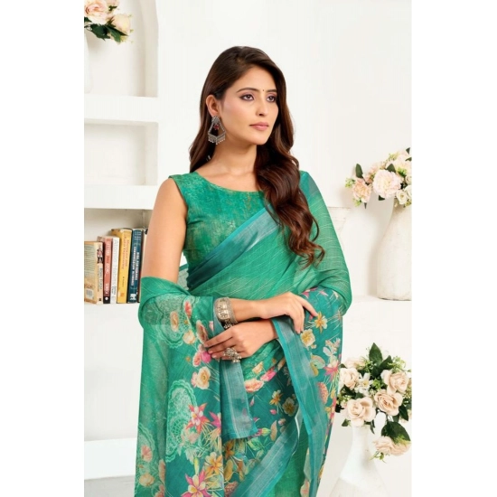 Generic Women's Faux Linen Floral Ready to wear Saree With Unstitched Blouse 5.5Mtr (Green) Generic Women's Faux Linen Floral Ready to wear Saree With Unstitched Blouse 5.5Mtr (Green)