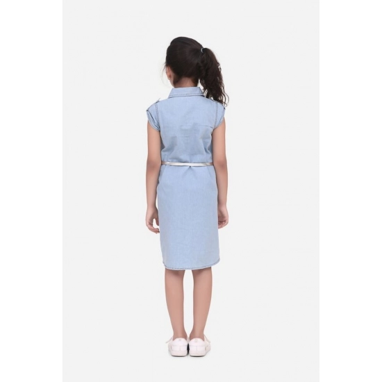 Generic Girl's Denim Hi Lo Short Sleeve Dress with Belt (Blue) Generic Girl's Denim Hi Lo Short Sleeve Dress with Belt (Blue)