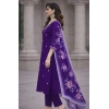Generic Women's Chanderi Silk Ethnic Motif V-Neck 3/4th Sleeve Kurti With Pant Dupatta Set (Purple)