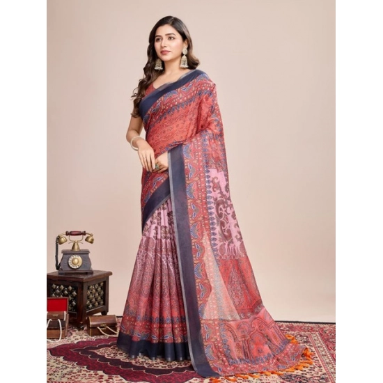 Generic Women's Semi Cotton Digital Print Saree With Unstitched Blouse 5.5Mtr (Peach) Generic Women's Semi Cotton Digital Print Saree With Unstitched Blouse 5.5Mtr (Peach)
