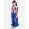 Generic Girl's Rayon Solid Bell Sleeve Top with Culottes (Purple-Blue)