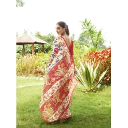 Generic Women's Faux_Tussar Kalamkari_Print Saree With Unstitched Blouse 5.5Mtr (Red)