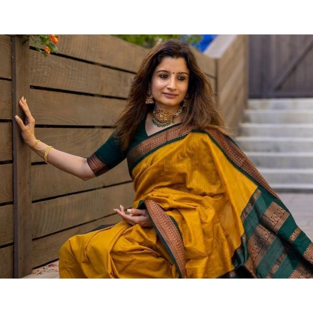 Generic Women's Soft Litchi Silk Jacquard Work Saree With Unstitched Blouse 5.5Mtr (Yellow) Generic Women's Soft Litchi Silk Jacquard Work Saree With Unstitched Blouse 5.5Mtr (Yellow)