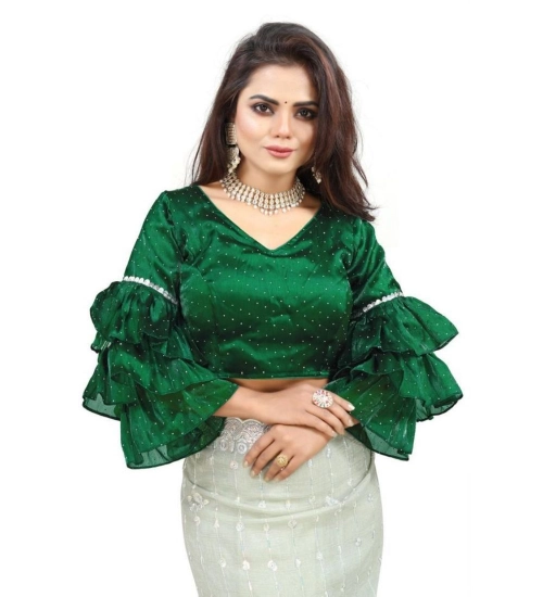 Generic Women's Organza Solid V Neck Layered Ruffle Sleeve Readymade Blouse (Green Free Size , up to 38–40 Bust)-PID65850 Generic Women's Organza Solid V Neck Layered Ruffle Sleeve Readymade Blouse (Green Free Size , up to 38–40 Bust)-PID65850