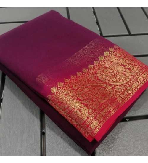 Generic Women's Crepe Chit Pallu Solid Saree With Unstitched Blouse 5.5Mtr (Pink)