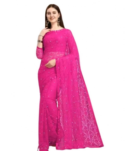 Generic Women's Net Self Design Saree With Unstitched Blouse 5.5Mtr (Rani)