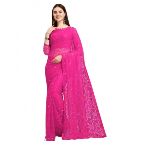 Generic Women's Net Self Design Saree With Unstitched Blouse 5.5Mtr (Rani) Generic Women's Net Self Design Saree With Unstitched Blouse 5.5Mtr (Rani)