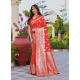 Generic Women's Jacquard Printed Saree With Unstitched Blouse 5.5Mtr (Red)