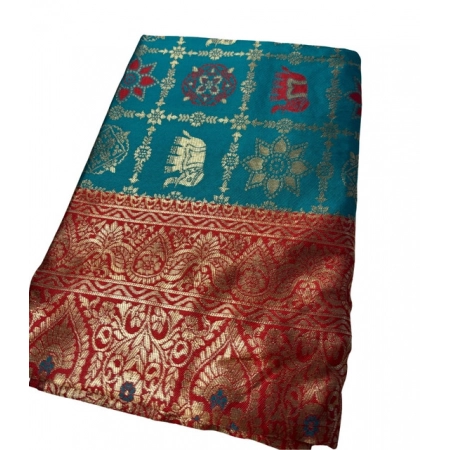 Generic Women's Jacquard Printed Saree With Unstitched Blouse 5.5Mtr (Teal) Generic Women's Jacquard Printed Saree With Unstitched Blouse 5.5Mtr (Teal)