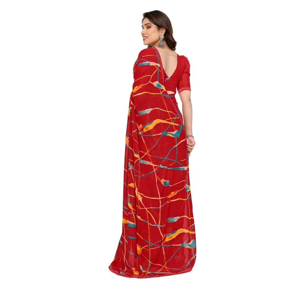 Generic Women's Georgette Printed Saree With Unstitched Blouse 5.5Mtr (Red) Generic Women's Georgette Printed Saree With Unstitched Blouse 5.5Mtr (Red)