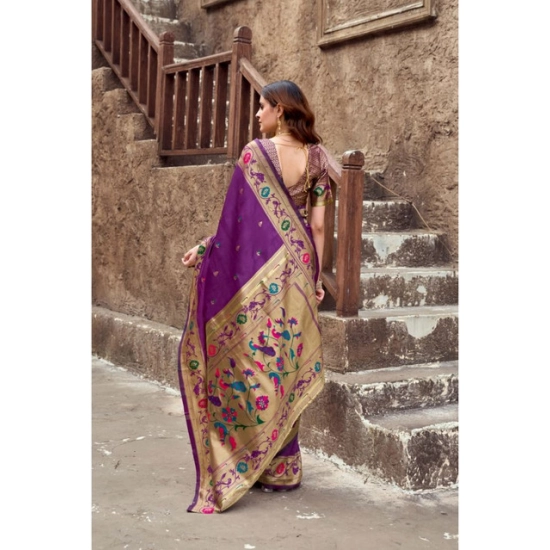 Generic Women's Silk Blend Woven Saree With Unstitched Blouse 5.5 Mtr (Purple) Generic Women's Silk Blend Woven Saree With Unstitched Blouse 5.5 Mtr (Purple)