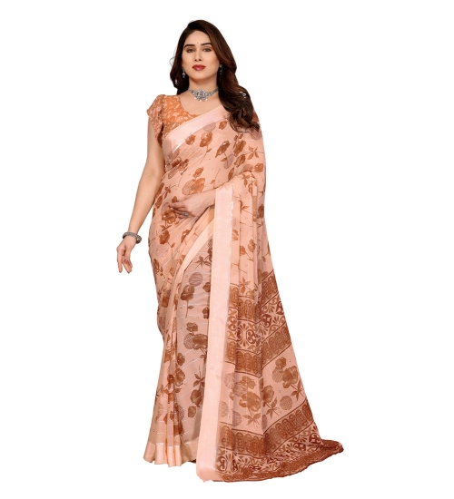 Generic Women's Georgette Printed Saree With Unstitched Blouse 5.5Mtr (Brown)