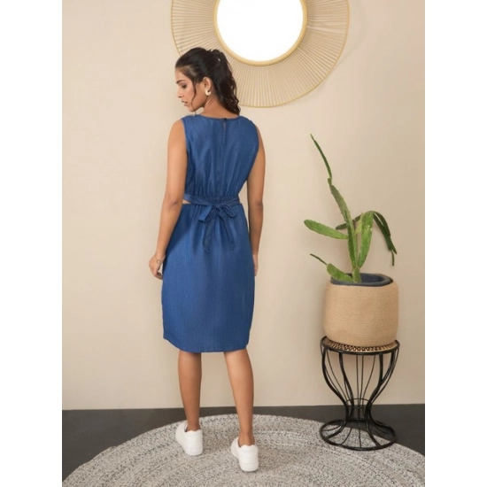 Generic Women's Denim Solid Sleeveless Dress (Blue) Generic Women's Denim Solid Sleeveless Dress (Blue)