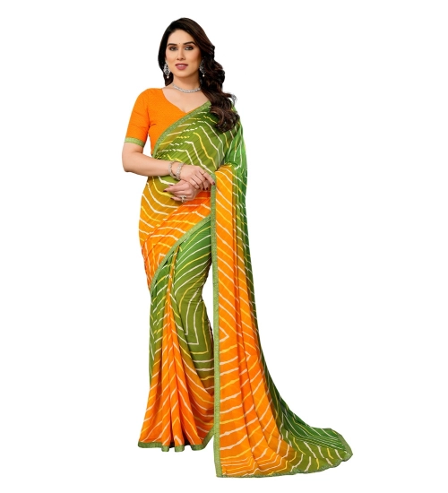 Generic Women's Georgette Printed Saree With Unstitched Blouse 5.5Mtr (Green)