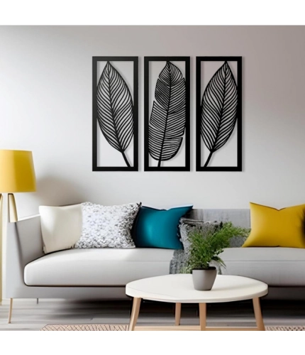 Generic Wooden 3 Pieces Leaf Wall Art Panel Frame for Home Decor