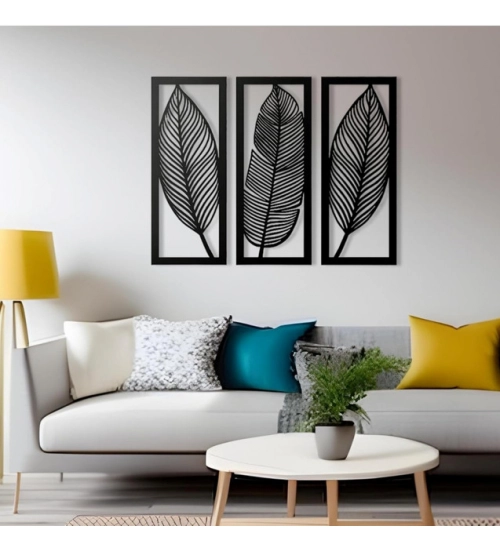 Generic Wooden 3 Pieces Leaf Wall Art Panel Frame for Home Decor