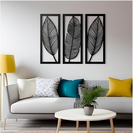 Generic Wooden 3 Pieces Leaf Wall Art Panel Frame for Home Decor Generic Wooden 3 Pieces Leaf Wall Art Panel Frame for Home Decor