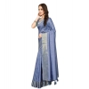 Generic Women's Cotton Blend Checkered Saree With Unstitched Blouse 5.5Mtr (Blue)