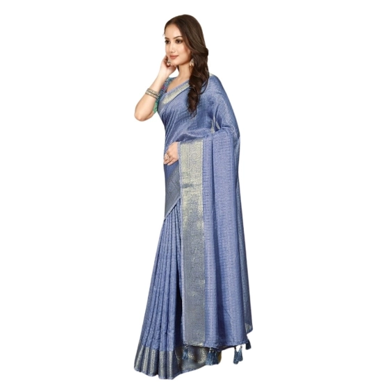 Generic Women's Cotton Blend Checkered Saree With Unstitched Blouse 5.5Mtr (Blue)