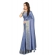 Generic Women's Cotton Blend Checkered Saree With Unstitched Blouse 5.5Mtr (Blue)