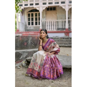 Generic Women's Faux_Tussar Floral Jal With Patola Print Saree With Unstitched Blouse 5.5Mtr (Lavender)