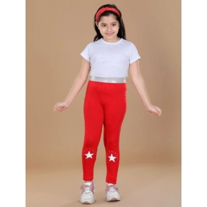 Generic Girl's Cotton Lycra Star Print Elasticated Leggings (Red)