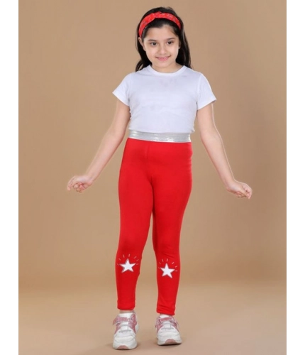 Generic Girl's Cotton Lycra Star Print Elasticated Leggings (Red)