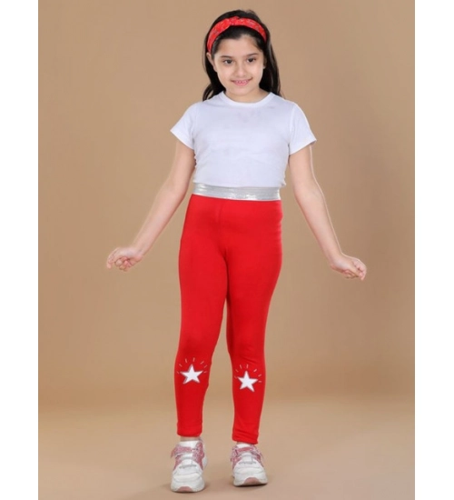 Generic Girl's Cotton Lycra Star Print Elasticated Leggings (Red)