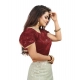 Generic Women's Jimmy Solid V Neck Puff Sleeve Readymade Blouse (Maroon 38 , Alterable up to 42)-PID65840